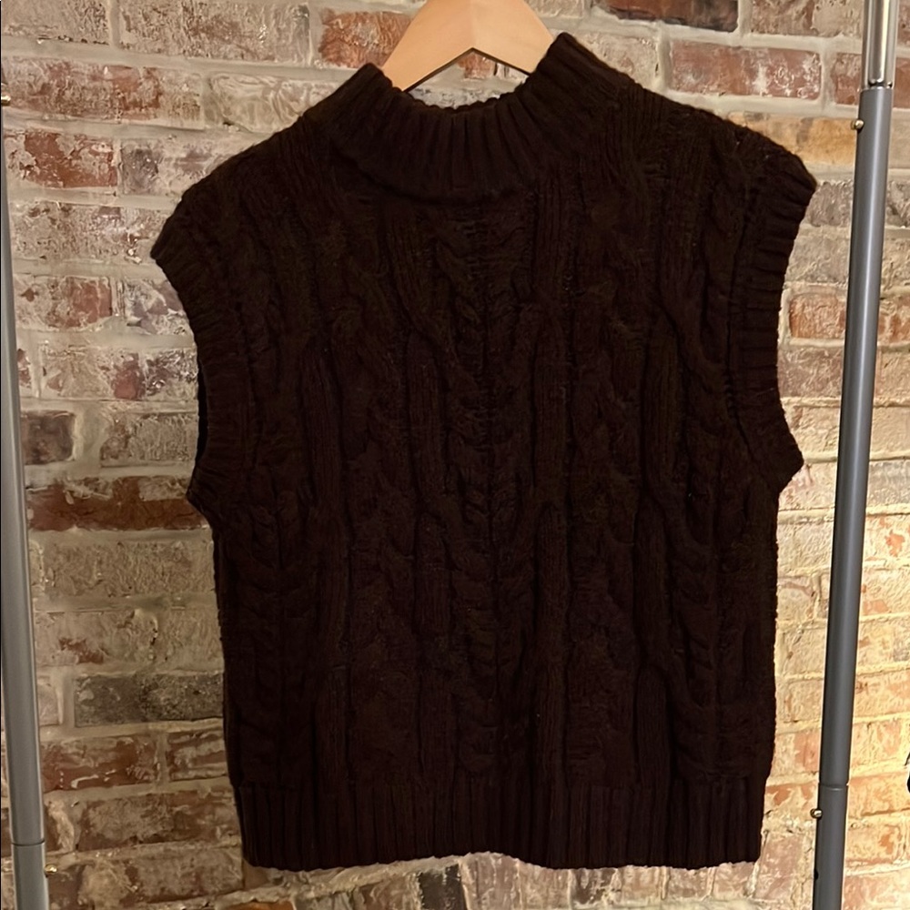Cable Knit Sleeveless Sweater - Maroonish Brown